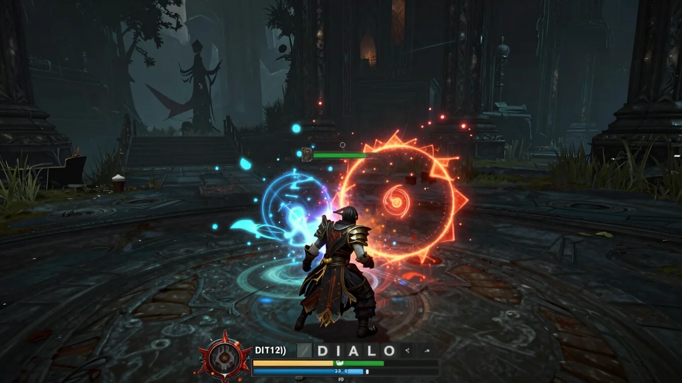 In-game action screenshot from Diablo IV, dark gothic aesthetic,